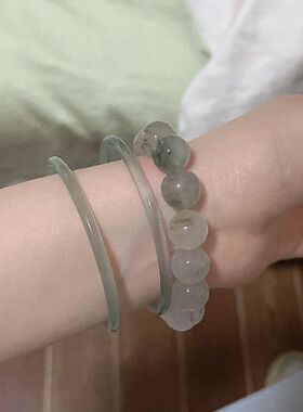 叮当镯冰种天然淡青色白冰玉髓玛瑙细圆镯白月光玉镯一个
