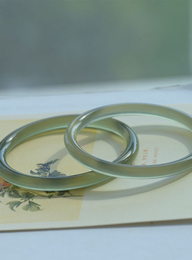 天然玉髓手镯冰种远山黛玛瑙镯子复古细圆条橄榄石绿叮当镯女礼物