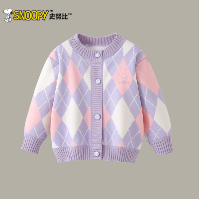 史努比女童秋冬开衫毛衣2025新款女孩加绒上衣儿童洋气针织衫外套