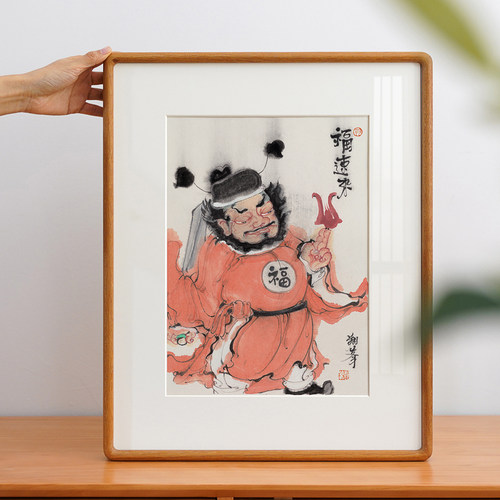 钟馗纳福原创国潮水墨实木榫卯框