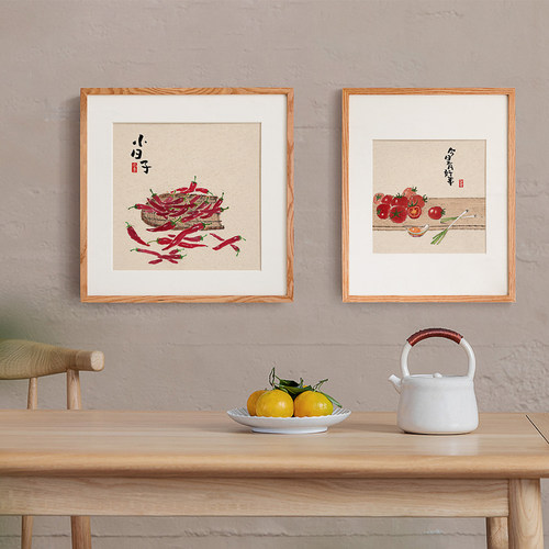 实木外框原创水墨餐厅装饰画
