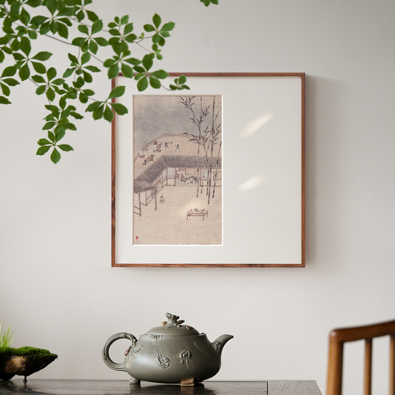 廖东才作品 宋式美学挂画 方形新中式日式茶室禅意水墨四联装饰画图片