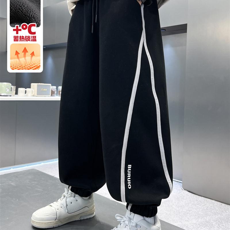 儿童装男童加绒裤子新款男孩运动冬季加厚中大童秋冬款卫裤潮