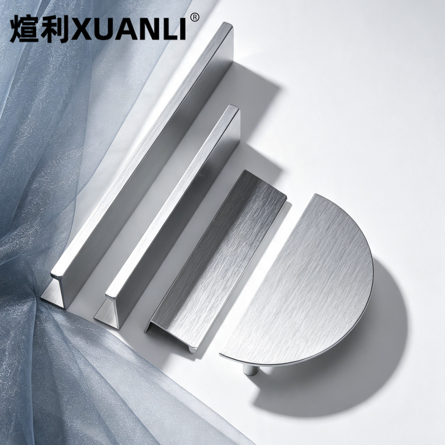 煊利隐形拉手拉丝银色半圆型把手图片