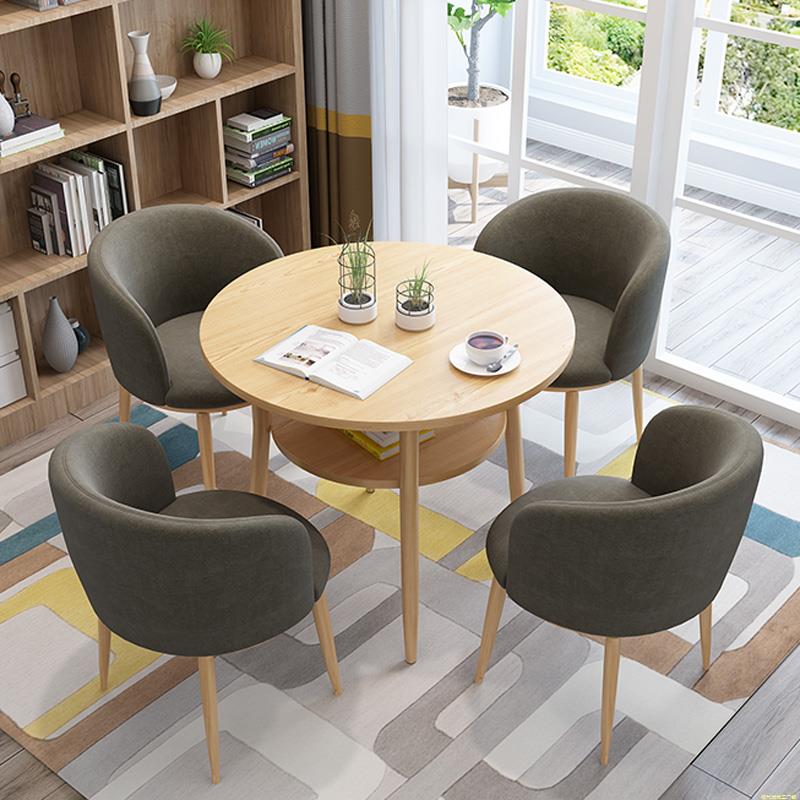 简约双层圆桌椅组合办公室接待谈判洽谈桌店铺会客咖啡奶茶店餐桌