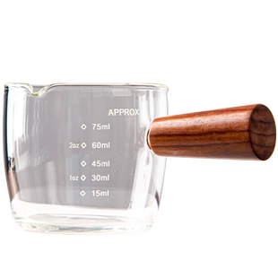 纪恋意式浓缩咖啡杯家用玻璃咖啡萃取量杯木柄双嘴小奶盅shot杯