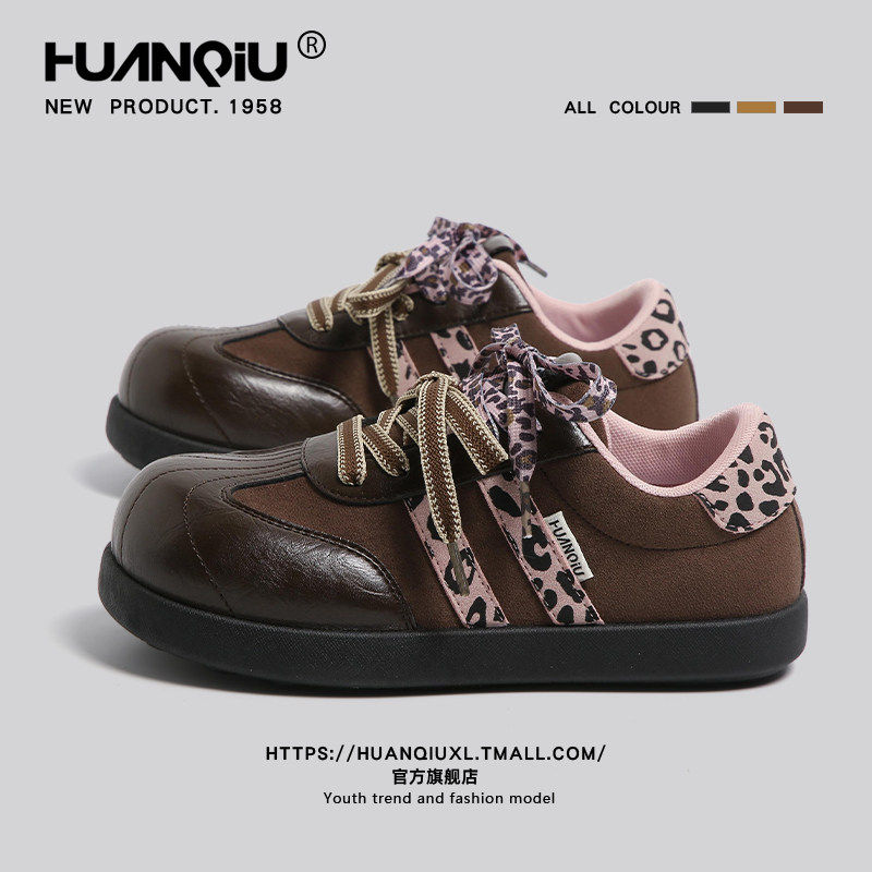 环球豹纹德训鞋女2026新款春季软底不累脚大头泡芙鞋运动休闲板鞋