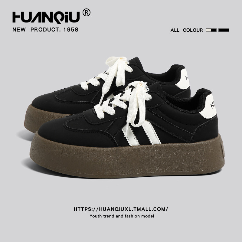 环球黑色厚底德训鞋女款