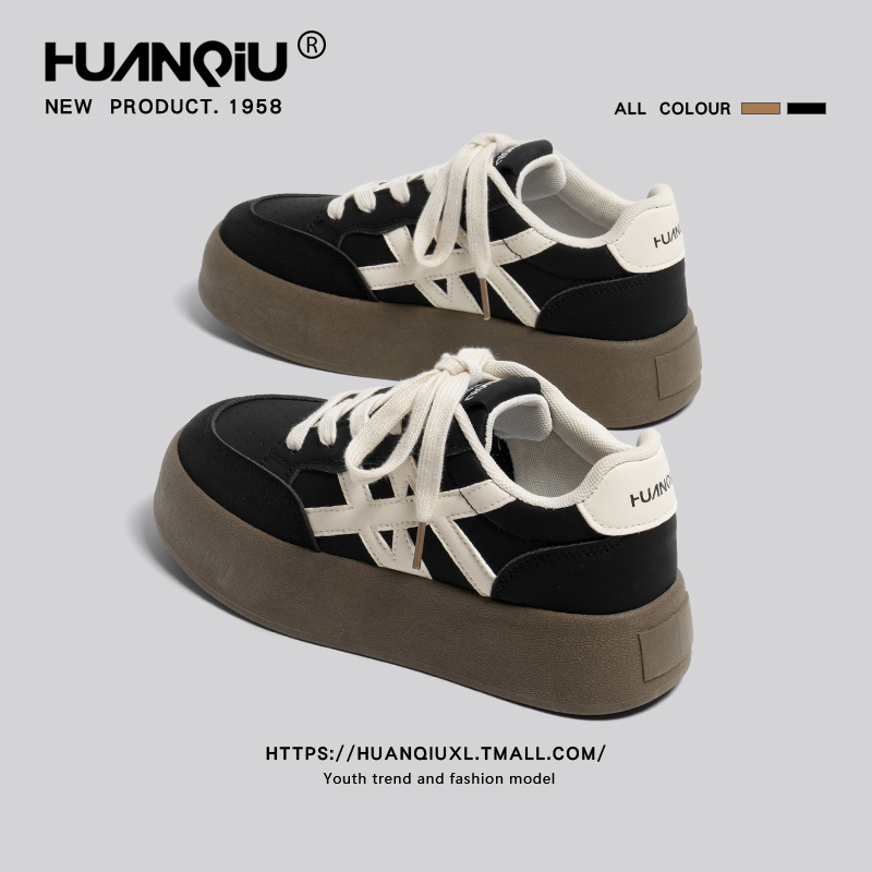 环球官方旗舰店黑色厚底德训鞋女