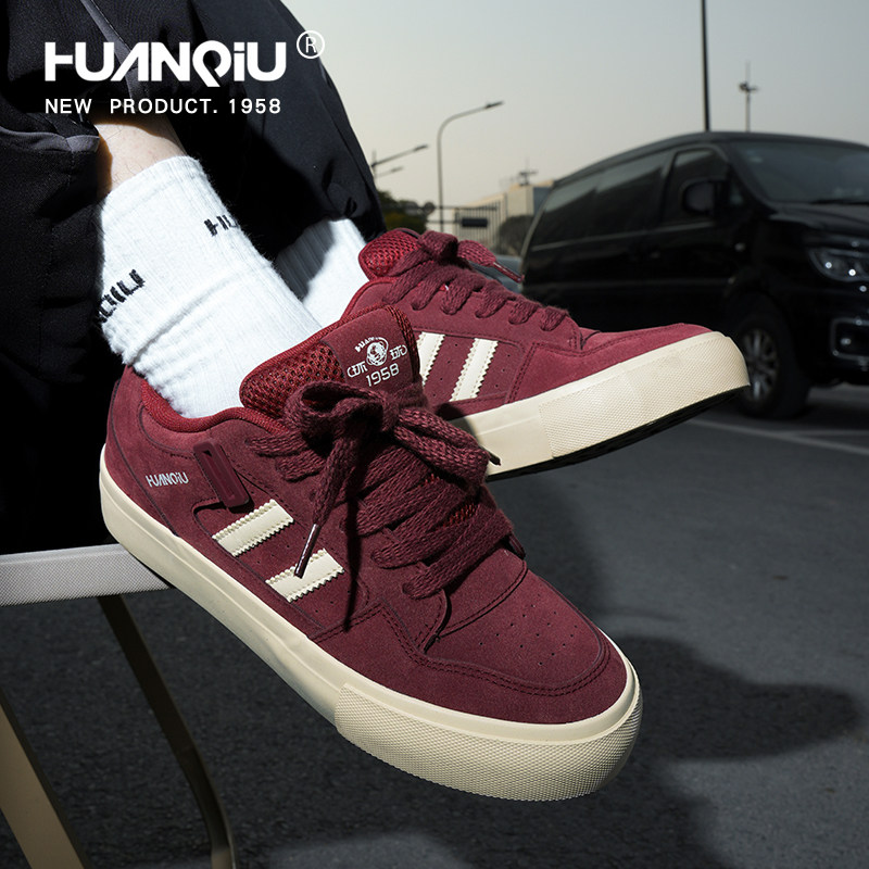 环球酒红板鞋男款春季新款复古内增高鞋子男鞋潮流百搭高街面包鞋