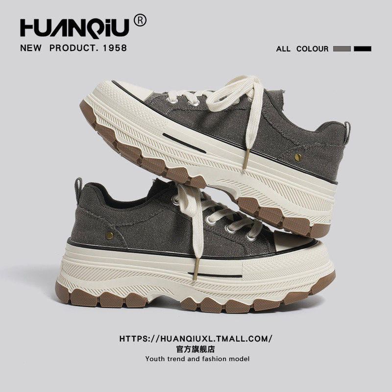 环球厚底帆布鞋女2026春夏新款休闲运动松糕女鞋防滑增高百搭板鞋