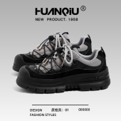 女2026春季 新款 休闲登山鞋 环球厚底老爹鞋 子女百搭轻便黑色运动鞋