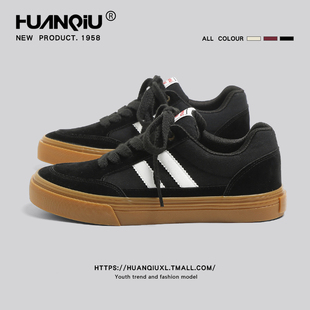 环球黑色板鞋男款2025年新款秋季学生百搭复古休闲舒适时尚运动鞋
