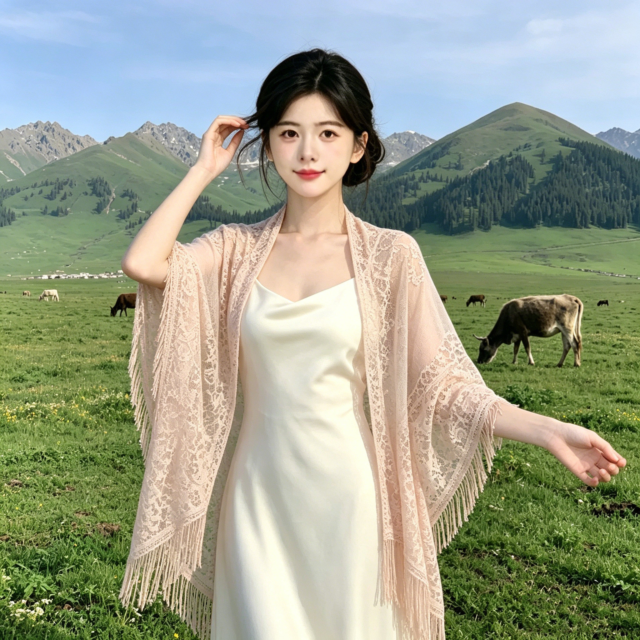 度假风旅游出片镂空防晒披肩出片图片
