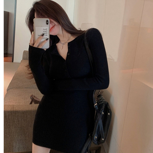 包臀 修身 破界衣柜辣妹黑色内搭打底针织连衣裙子2025早秋新款 长袖