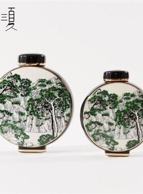 宋代美学新中式软装饰品茶室柜酒柜博古架客厅书柜玄关陶瓷罐摆件