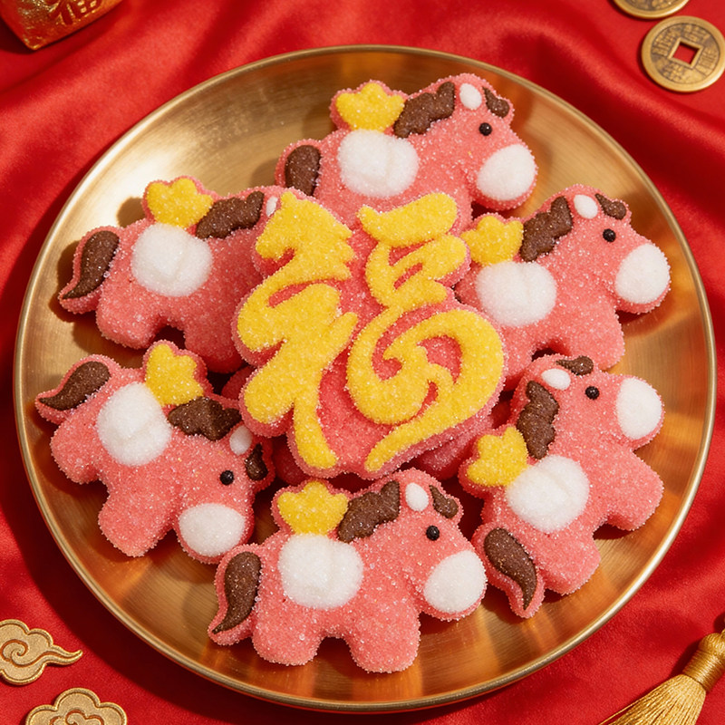 马年春节马上来财棉花糖福字立体卡通造型可食用烘焙装饰糖果零食