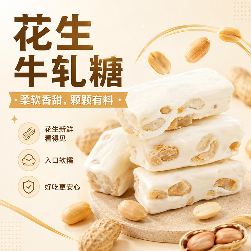 无糖牛轧糖绵软无糖独立装零糖糖果花生原味网红小孩休闲零食品