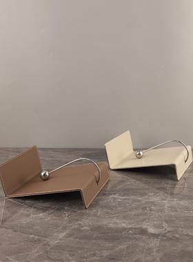 简约不锈钢皮革定点纸巾架摆件