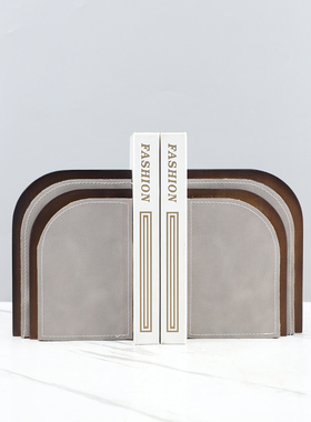 木质层叠拼接皮革书档装饰摆件