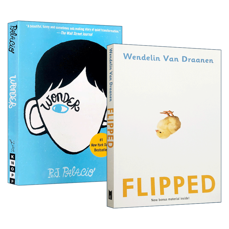英文原版青春励志小说2本 Flipped怦然心动 Wonder奇迹男孩 英语版 同名电影原著青少年文学读物书籍搭追风筝的人福尔摩斯哈利波特