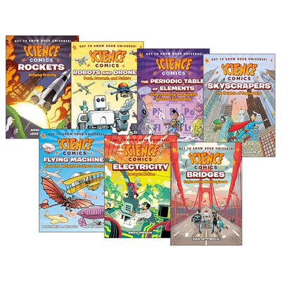英文原版 Science Comics 科学漫画系列7册 儿童探索认知STEM自然科普 摩天大楼 火箭 机器人 飞行器 电流 英文版 进口原版书籍