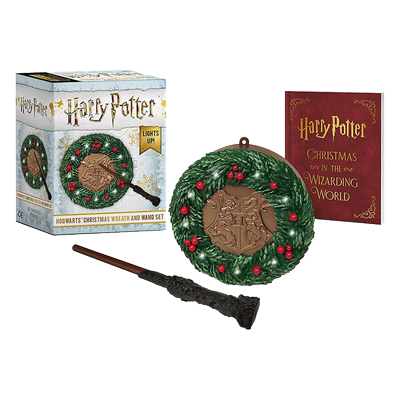 英文原版 Harry Potter Hogwarts Christmas Wreath and Wand Set 哈利波特周边 霍格沃茨圣诞花环魔杖套装 英文版 进口原版书籍