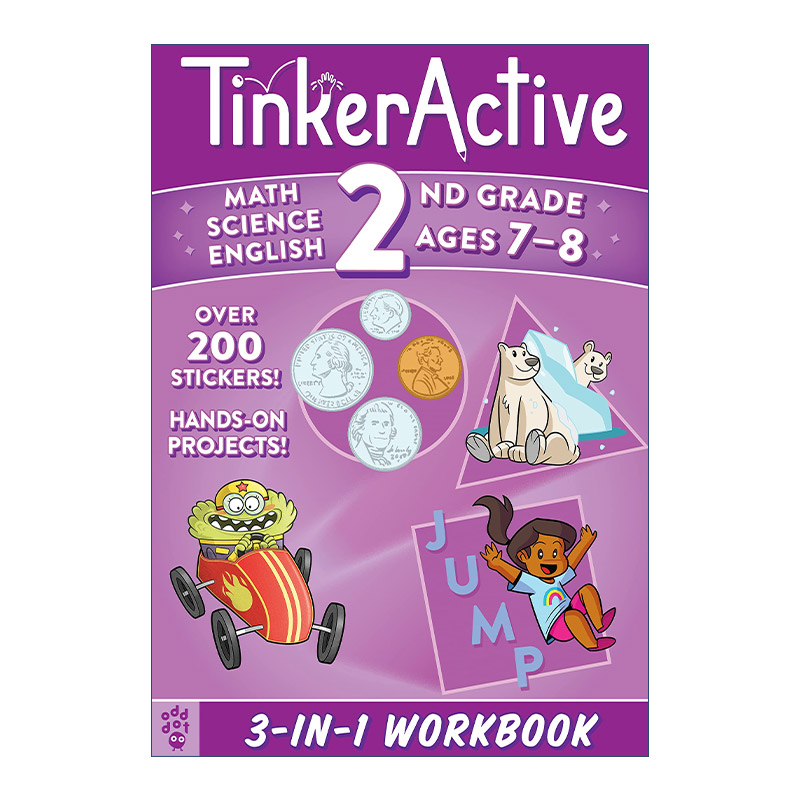 英文原版 TinkerActive Workbooks 2nd Grade bind-up 早期技能 英语 数学 科学3合1练习册 2年级 英文版 进口英语原版书籍
