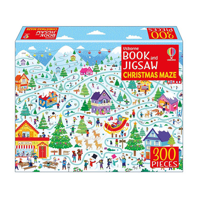 英文原版 Usborne Book and Jigsaw Christmas Maze 尤斯伯恩儿童益智游戏 圣诞迷宫 300片拼图+绘本 英文版 进口英语原版书籍