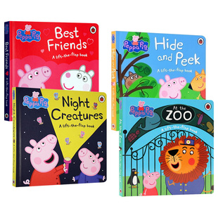 英文原版绘本 Peppa pig 粉红猪小妹小猪佩奇 4册 大开翻翻纸板书 亲子互动 儿童英语启蒙 睡前故事书 英文版 进口英语原版书籍