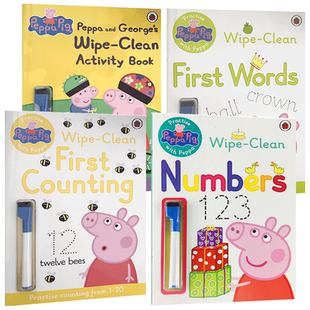 正版 wipe clean 可擦写英文练习册4本 英文原版 Practise with Peppa Pig 小猪佩奇英语单词数字数学游戏 进口擦擦书
