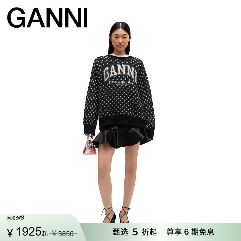 【惊喜首降】GANNI女装 波点LOGO宽松针织衫长袖毛衣 A1070123099