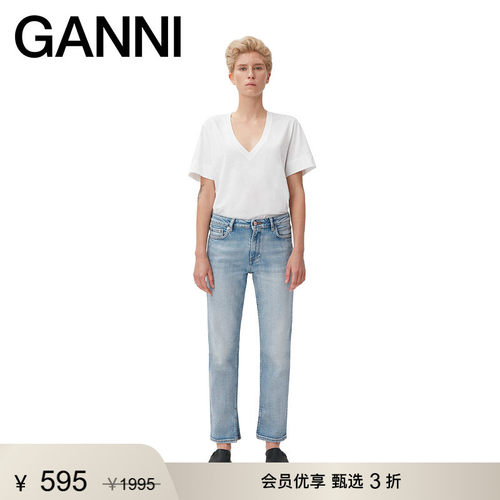 ganni2021秋冬开叉直筒牛仔裤
