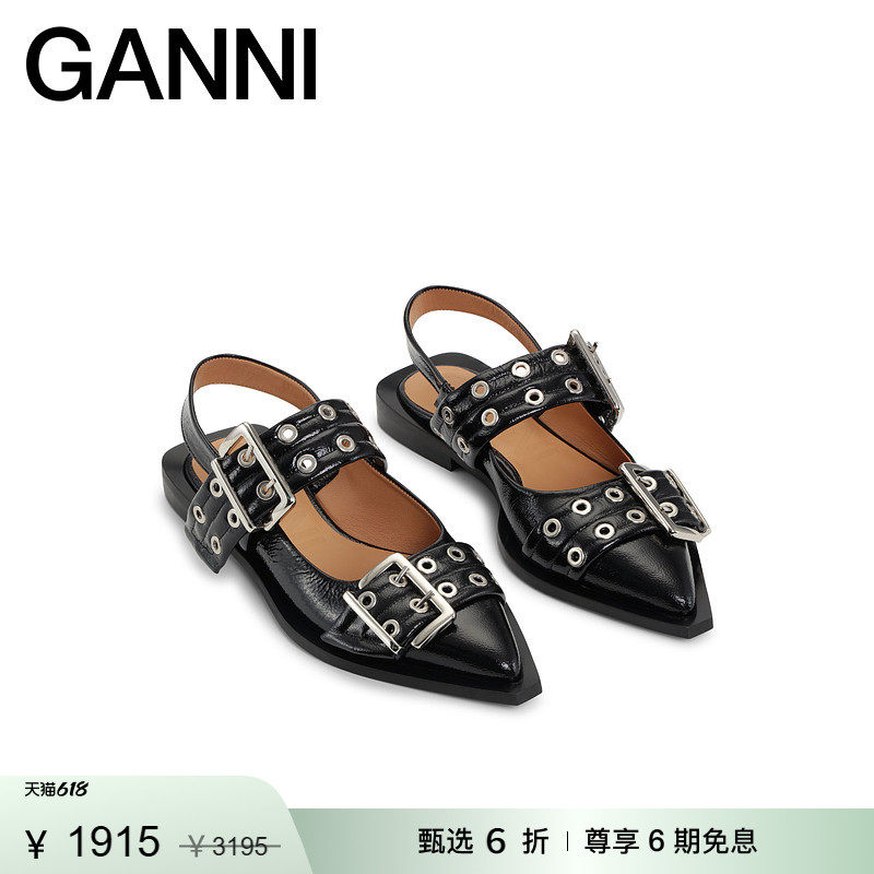 【明星同款】GANNI女鞋 黑色复古尖头芭蕾鞋单鞋凉鞋 S2730099