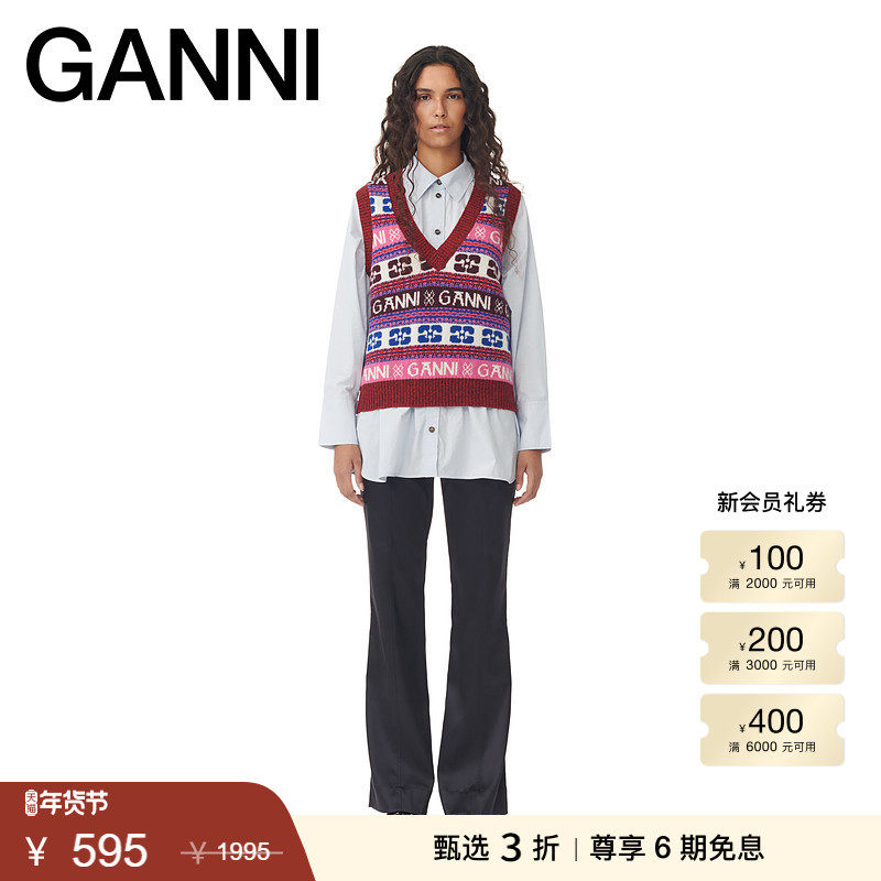 【甄选折扣】GANNI女装 logo羊毛混纺针织背心马甲K2121999