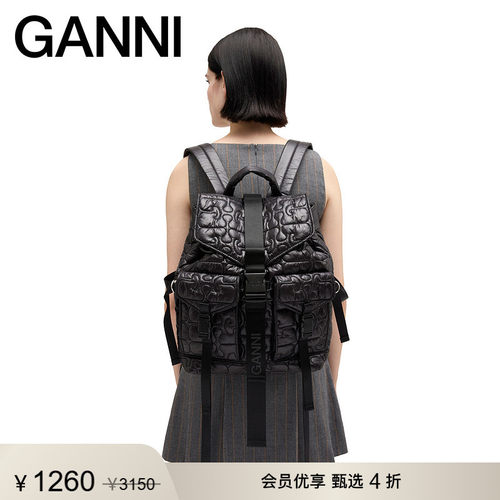 【甄选折扣】GANNI女包 黑色电脑包旅行包时尚双肩包 B2080004099
