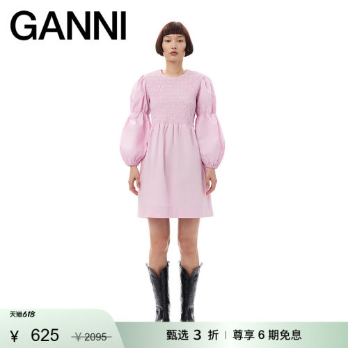 GANNI约会连衣裙娃娃裙泡泡袖棉