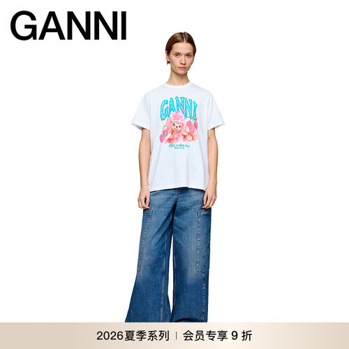 【新品会员9折】GANNI女装 纯棉卡通印花夏季短袖T恤 A1050142151
