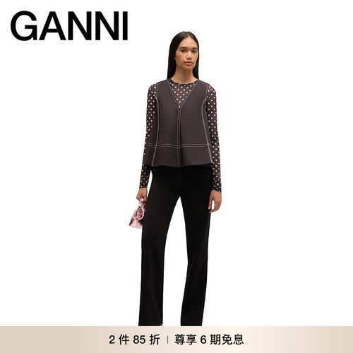 【2件85折】GANNI女装 简约款法式优雅V领无袖A字上衣A1040068099