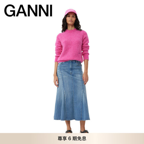 水洗牛仔半身裙GANNI迷笛裙