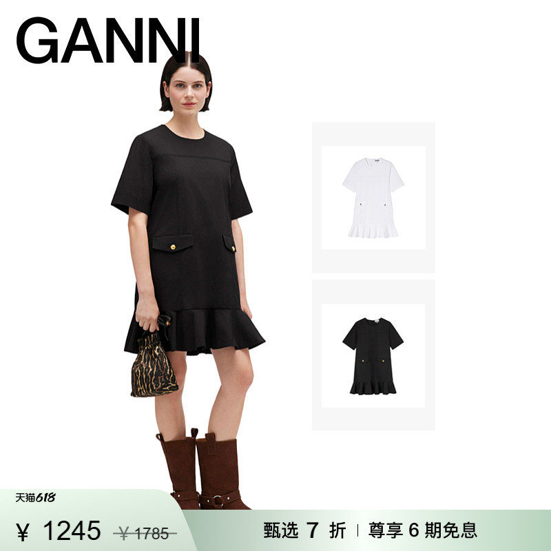 【惊喜首降】GANNI女装 基础款棉质简约带口袋连衣裙 A1030205099