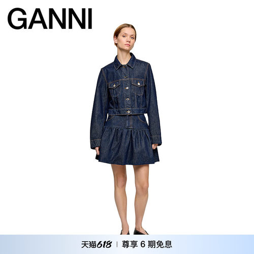 【春夏新款】GANNI女装 深色水洗简约牛仔夹克短外套 A1010089077