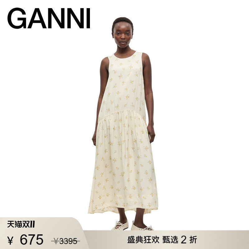 【甄选折扣】GANNI女装 浪漫系带碎花长裙夏无袖连衣裙 W0694277