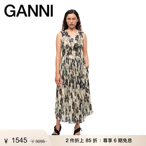 【折上2件85折】GANNI女装 田园风碎花宽吊带连衣裙长裙W0575193