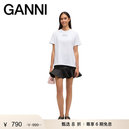 【甄选折扣】GANNI女装 亮白色简约LOGO款短袖T恤上衣A1050057151