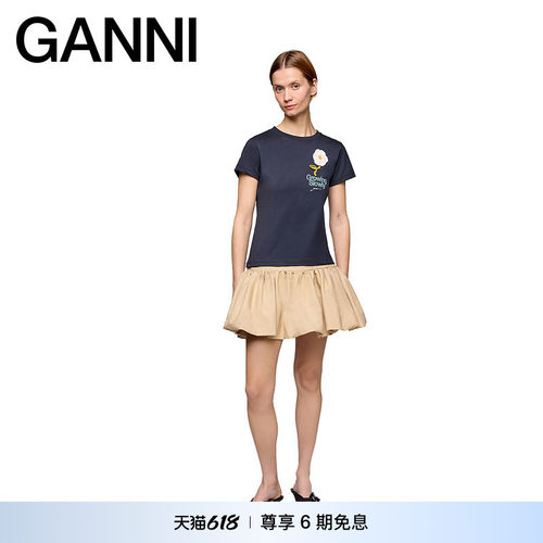 【春夏新款】GANNI女装 钩织花朵图案修身短袖T恤 A1050178252