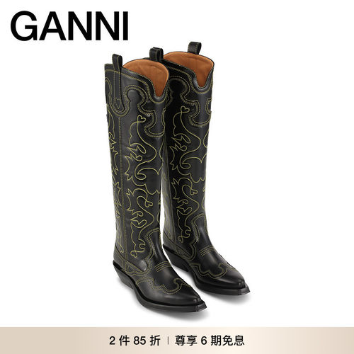 新品西部靴女鞋GANNI高筒