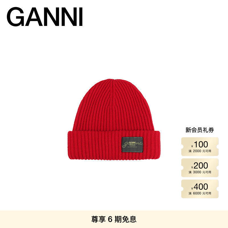 GANNI女士 赛车红保暖毛线帽针织帽 A6833474