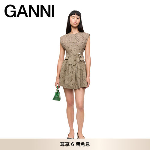 GANNI女装 法式优雅气质圆点精致收腰度假夏短款连衣裙 W0265177