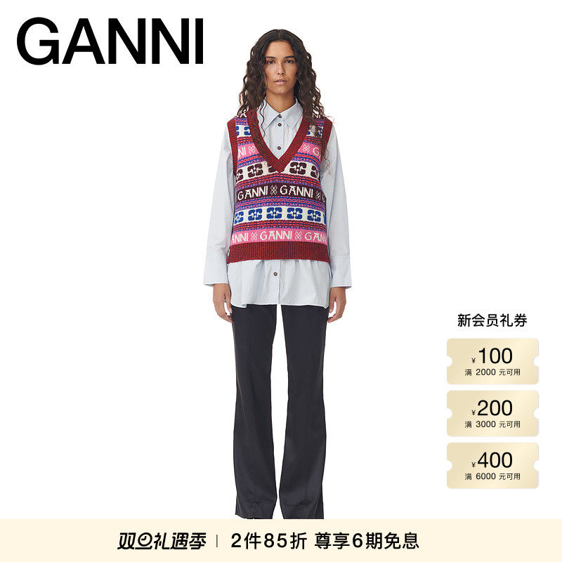 新品羊毛混纺针织背心GANNI